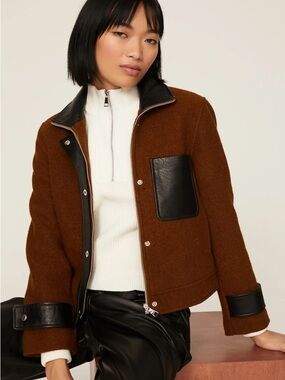 NWT Club Monaco Brown Jacket with Black Leather Trim